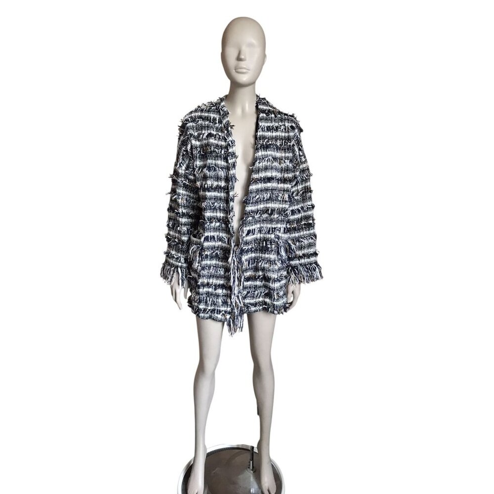 Zara Blue, Brown and White Shaggy Cardigan